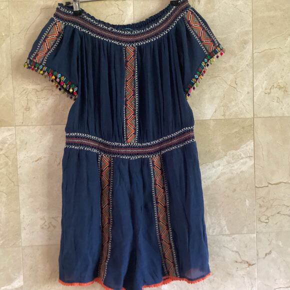 Letarte Romper Small Colorful Poms Off-Shoulder Beach Coverup Eclectic Boho - Picture 6 of 8
